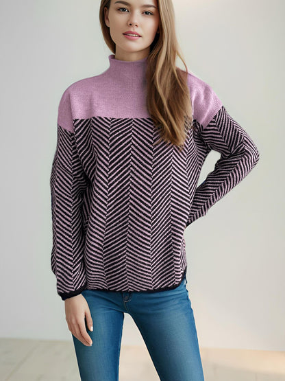 Contrast Turtleneck Long Sleeve Sweater