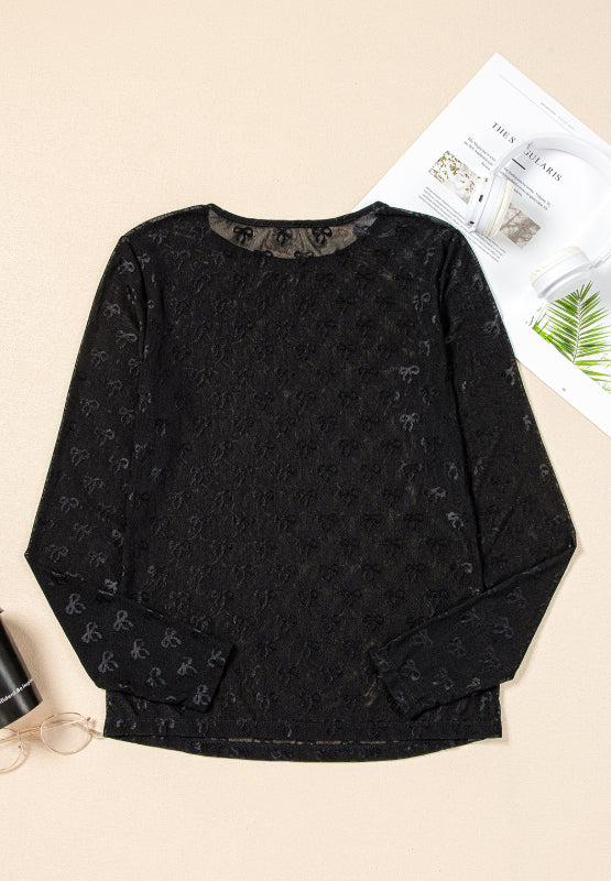 Bow Round Neck Long Sleeve Top