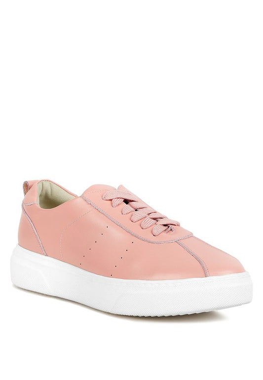 Magull Solid Lace Up Leather Sneakers