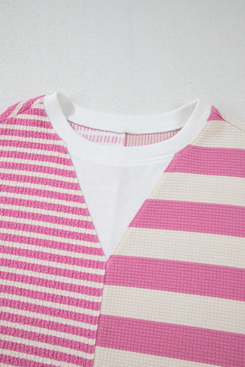 High-Low Striped Round Neck Short Sleeve T-Shirt