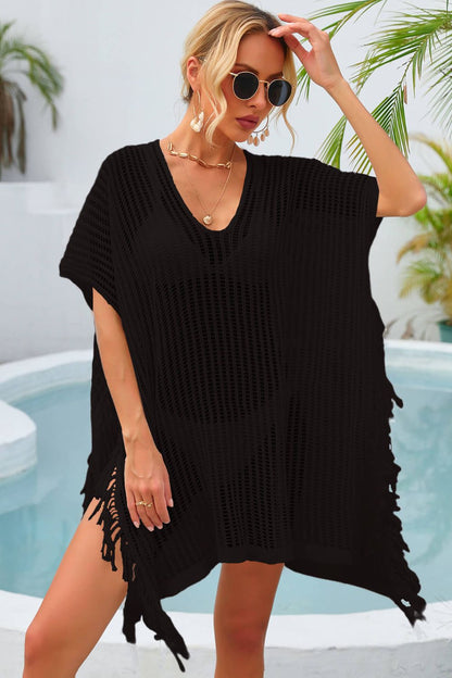 Angel Wings Fringe Trim Openwork Cover Up