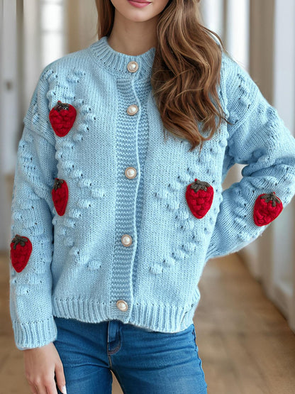 Strawberry Button Down Long Sleeve Cardigan