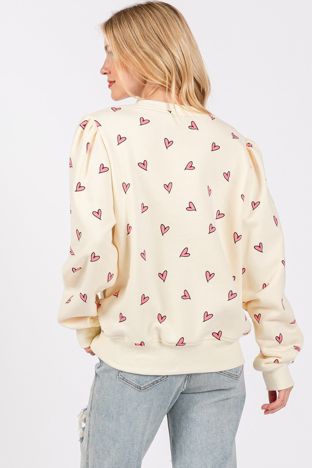 SAGE + FIG Heart Printed Contrast Long Sleeve Sweatshirt