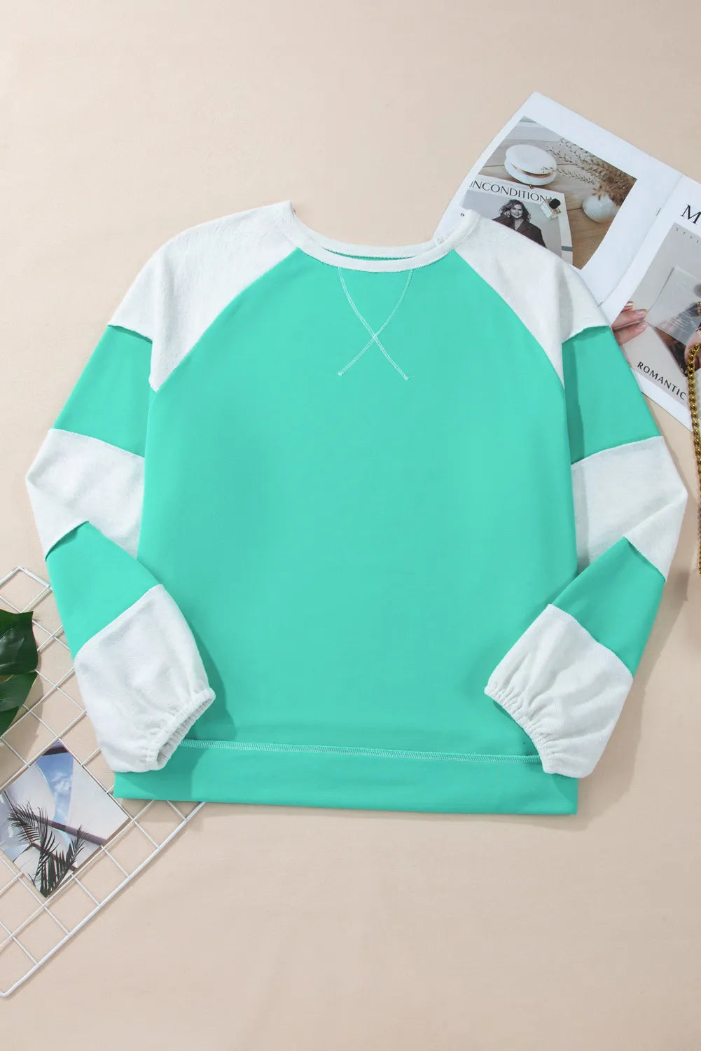 Plus Size Exposed Seam Color Block Long Sleeve Sweatshirt