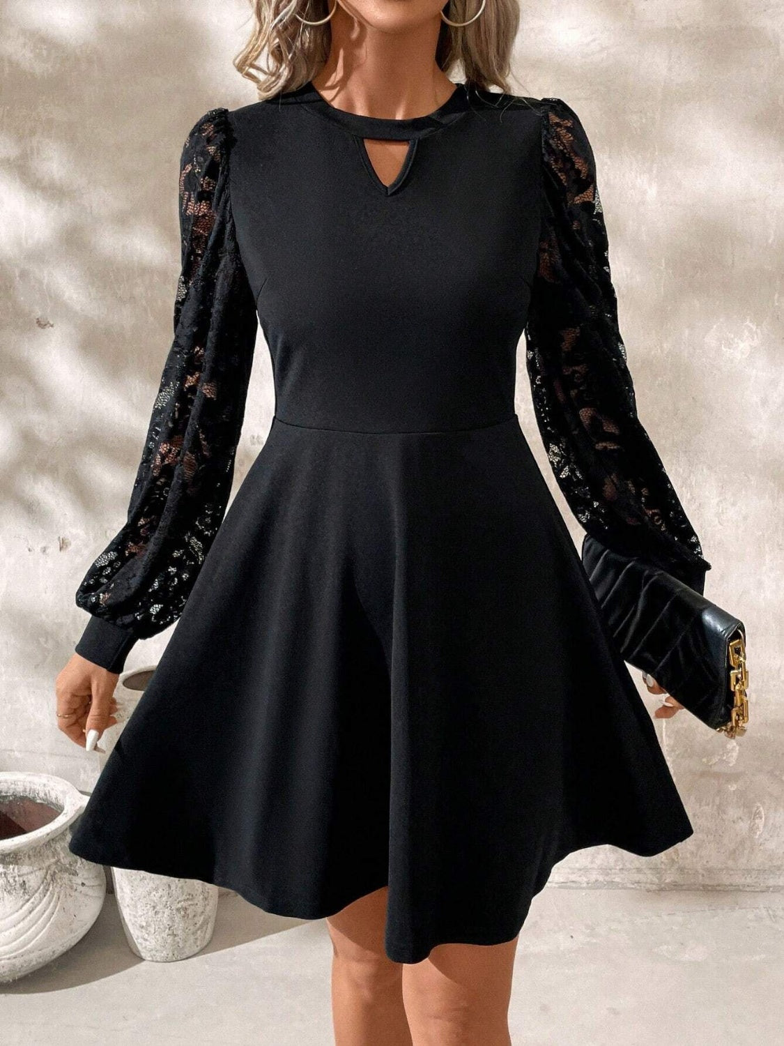 Cutout Lace Long Sleeve Mini Dress