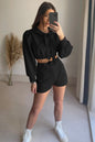 Drawstring Long Sleeve Hooded Top and Shorts Set