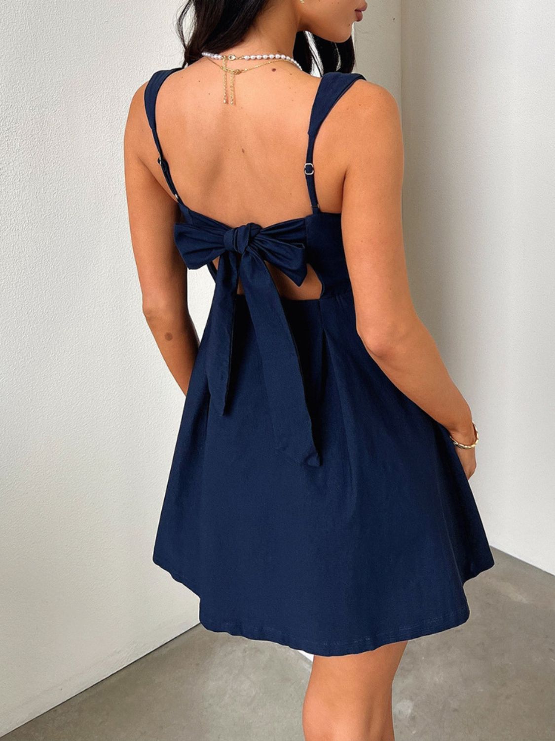 Devine Bow Back Square Neck Mini Dress