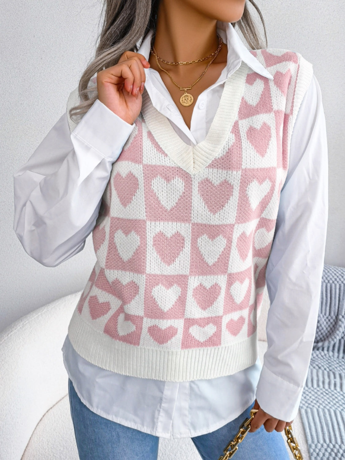 Heart V-Neck Sweater Vest