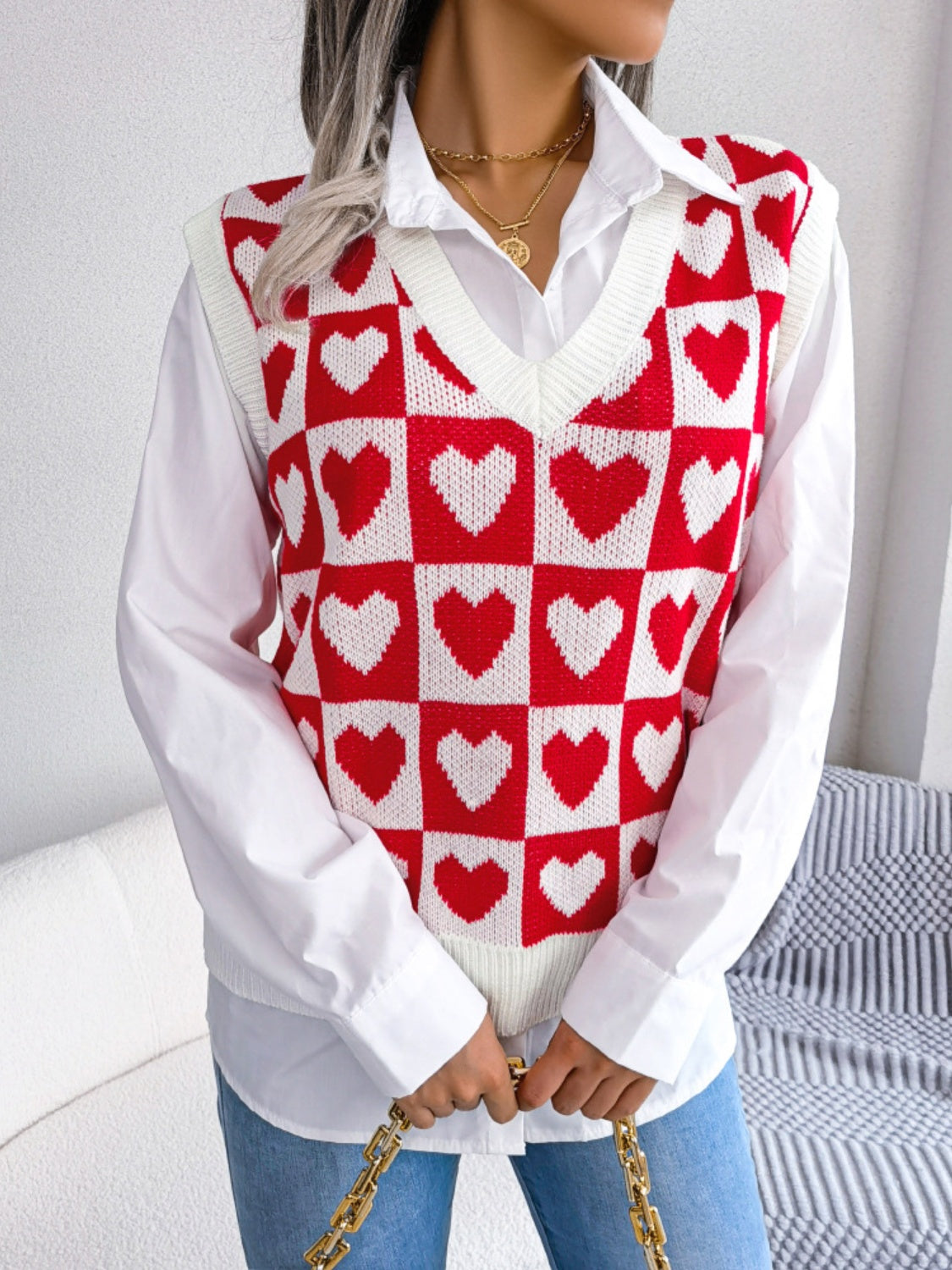 Heart V-Neck Sweater Vest