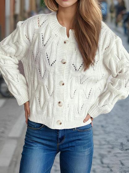 Openwork Round Neck Long Sleeve Cardigan