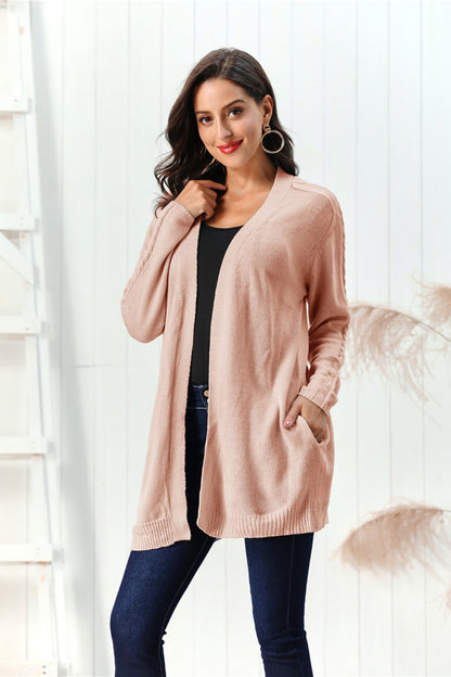 Cable-Knit Open Front Long Sleeve Cardigan