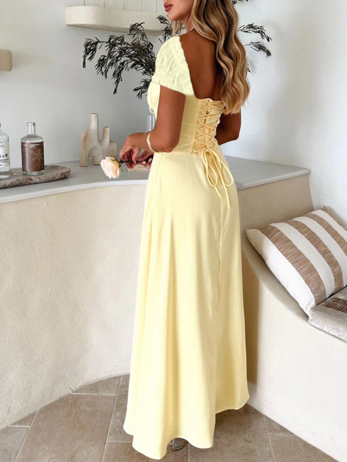 Devine Sweetheart Neck Short Sleeve Maxi Dress