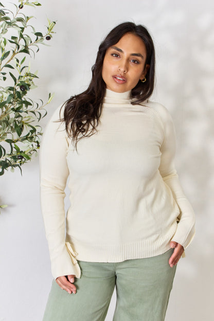 Heimish Full Size Ribbed Bow Detail Long Sleeve Turtleneck Knit Top