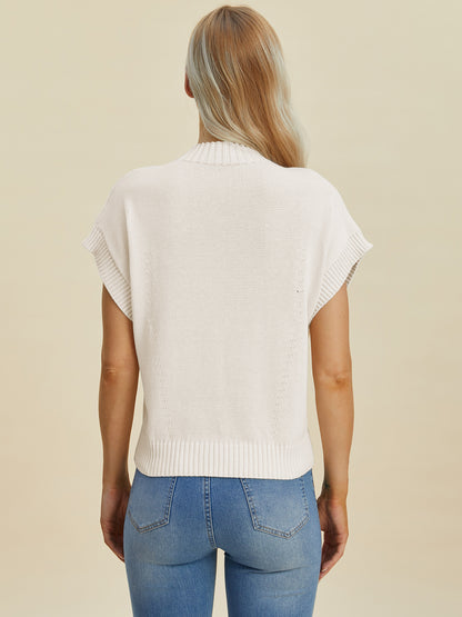 Double Take Full Size Mock Neck Short Sleeve Sweater