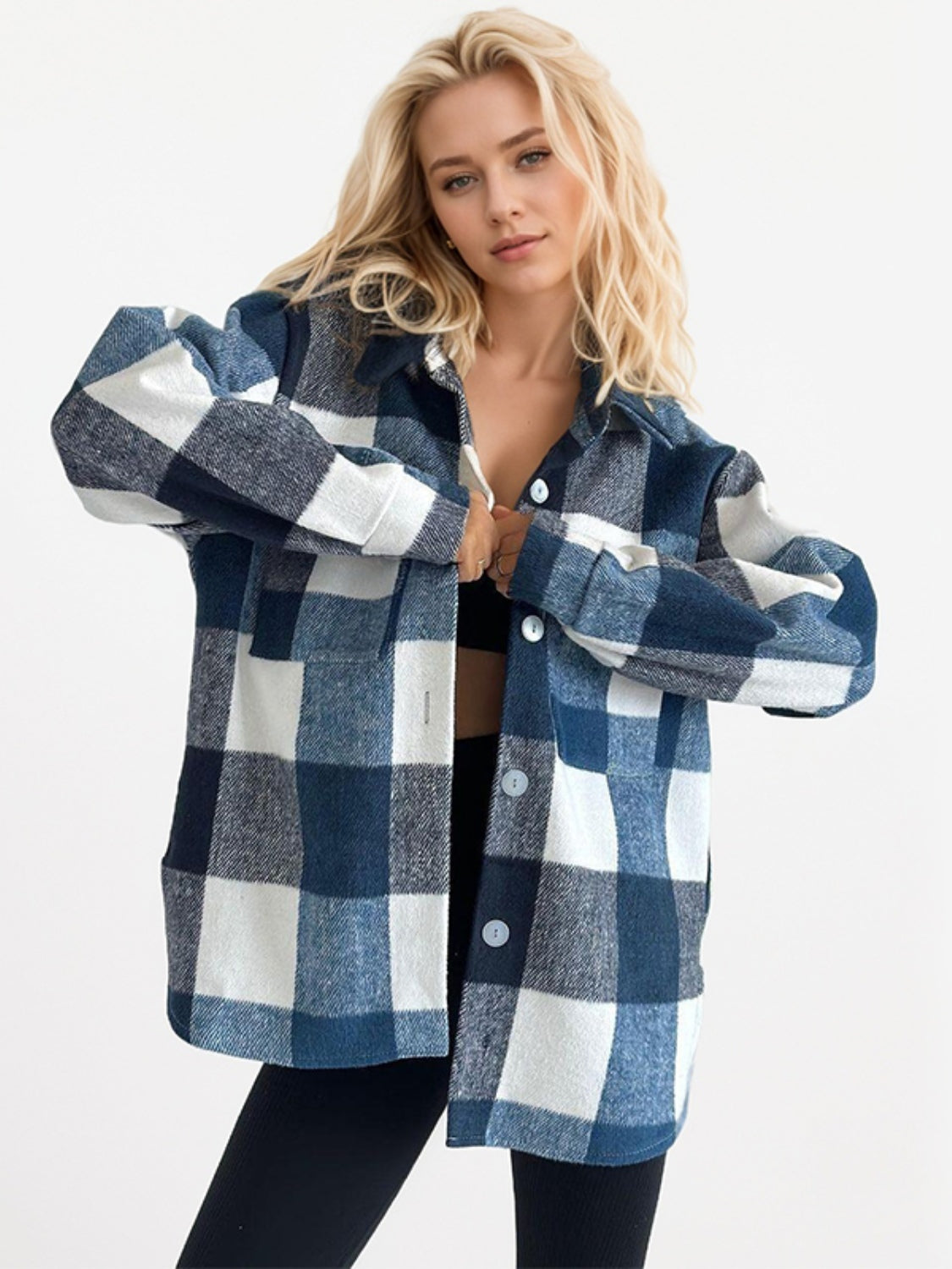 Plaid Button Up Long Sleeve Shacket