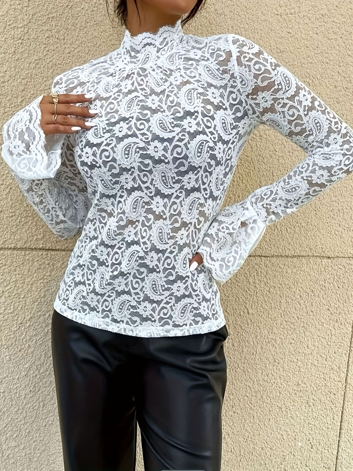 Mock Neck Long Sleeve Lace Top