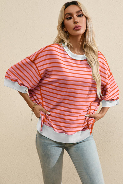 Striped Round Neck Half Sleeve T-Shirt