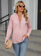 Striped Notched Long Sleeve T-Shirt