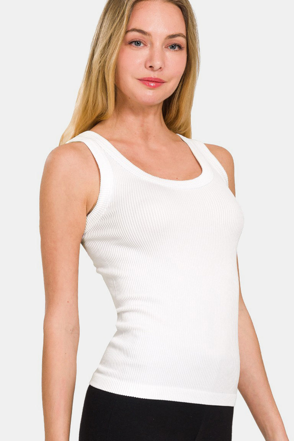 Zenana 2 Way Neckline Washed Ribbed Tank